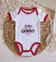 BK Kids Stay Groovy Tasarımlı Kırmızı Bebek Body Zıbın-1