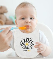 BK Kids Kişiye Özel Little Star Tasarımlı Bebek Body Zıbın ve Mama Önlüğü Hediye Seti - Model 1