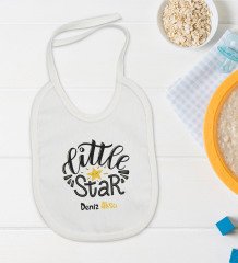BK Kids Kişiye Özel Little Star Tasarımlı Bebek Body Zıbın ve Mama Önlüğü Hediye Seti - Model 1