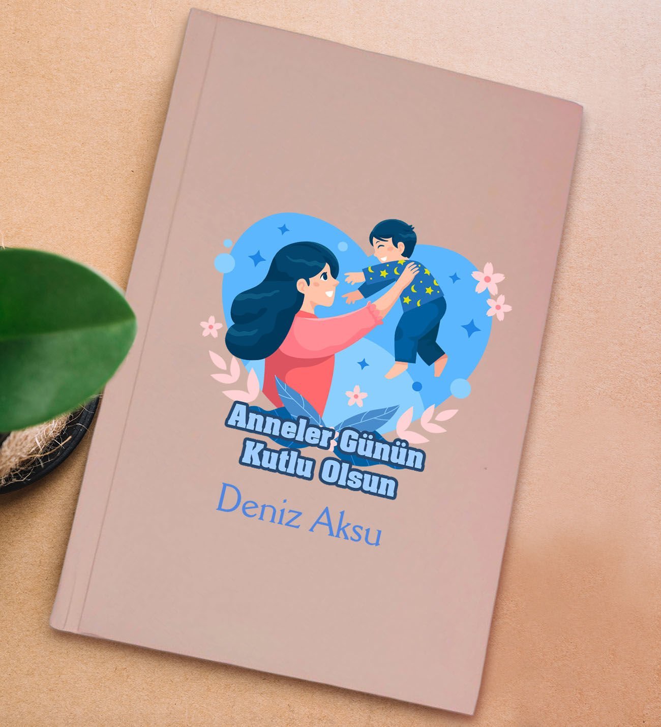 BK Gift Kişiye Özel isimli DTF Anneler Günü Tasarımlı Pembe Sert Kapaklı Defter-6, Anneye Hediye