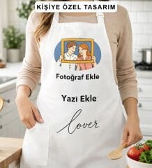 BK Gift Kişiye Özel Kendin Tasarla Beyaz Mutfak Önlüğü - Aşçı Önlüğü, Şef Önlüğü, Sevgiliye Hediye, Doğum Günü Hediyesi