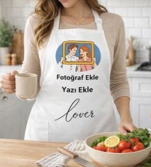 BK Gift Kişiye Özel Kendin Tasarla Beyaz Mutfak Önlüğü - Aşçı Önlüğü, Şef Önlüğü, Sevgiliye Hediye, Doğum Günü Hediyesi