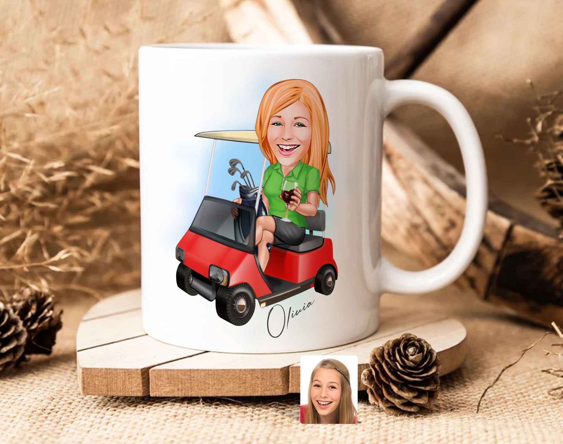 Bk Gift Kişiye Özel Golf Oyuncusu Karikatürlü Beyaz Kupa Bardak-5, Sevgiliye Hediye, Arkadaşa Hediye