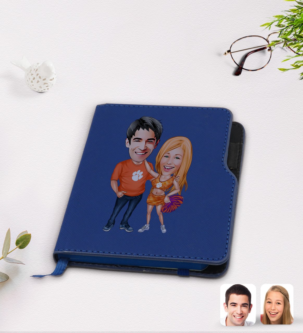 Kişiye Özel Sevgililer Karikatürlü Lacivert Termo Deri Defter-54