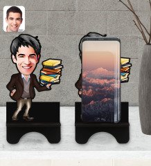 Kişiye Özel Erkek Öğretmen Karikatürlü Ahşap Biblo Telefon Standı