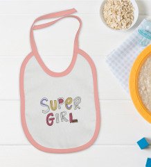 BK Kids Super Girl Tasarımlı Pembe Bebek Mama Önlüğü