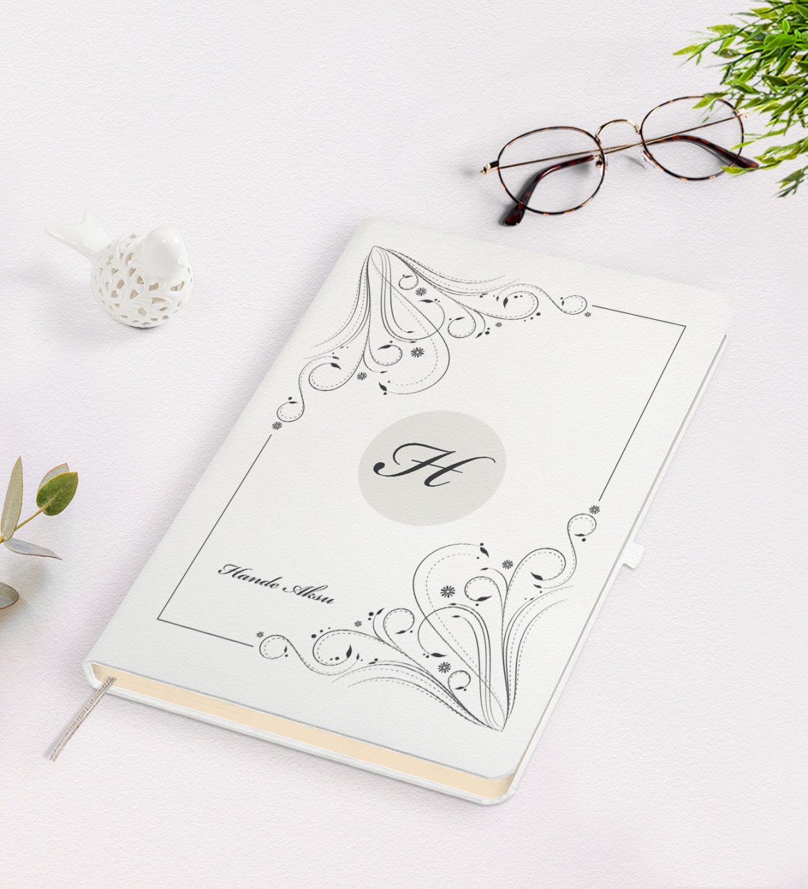 Kişiye Özel Baş Harf İsim Tasarımlı Beyaz Defter-1