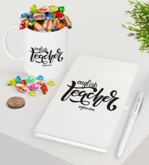Kişiye Özel İngilizce Öğretmeni Beyaz Defter Kalem Şekerli Kupa Seti-15