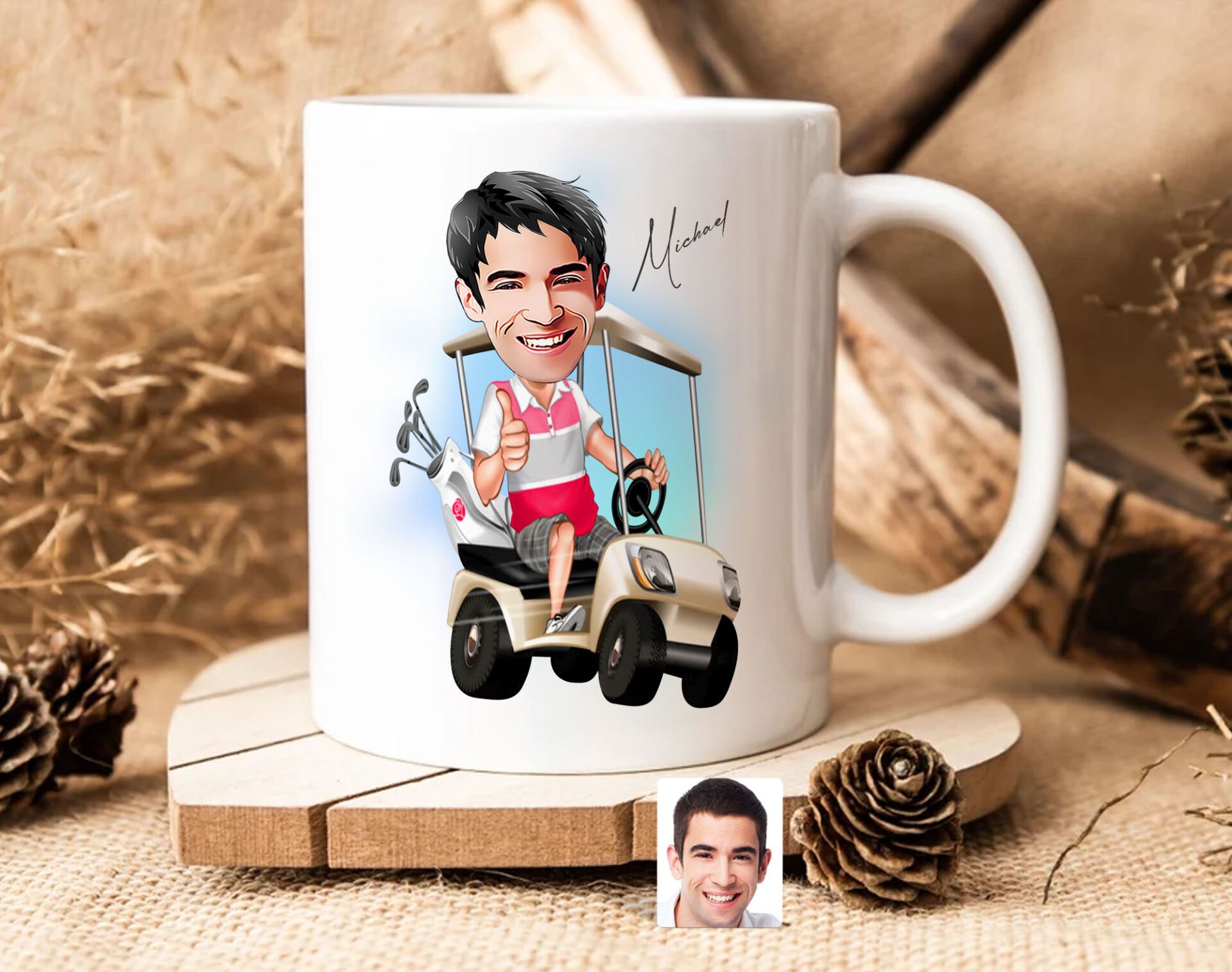 Bk Gift Kişiye Özel Golf Oyuncusu Karikatürlü Beyaz Kupa Bardak-6, Sevgiliye Hediye, Arkadaşa Hediye