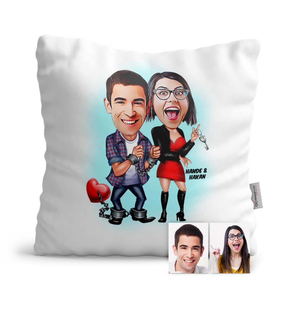 Kişiye Özel Sevgililer Karikatür Saten Yastık - 1