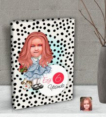 Kişiye Özel Kız Çocuk Yaş Karikatürlü Dekoratif Mini Kanvas Tablo 15x20cm-16