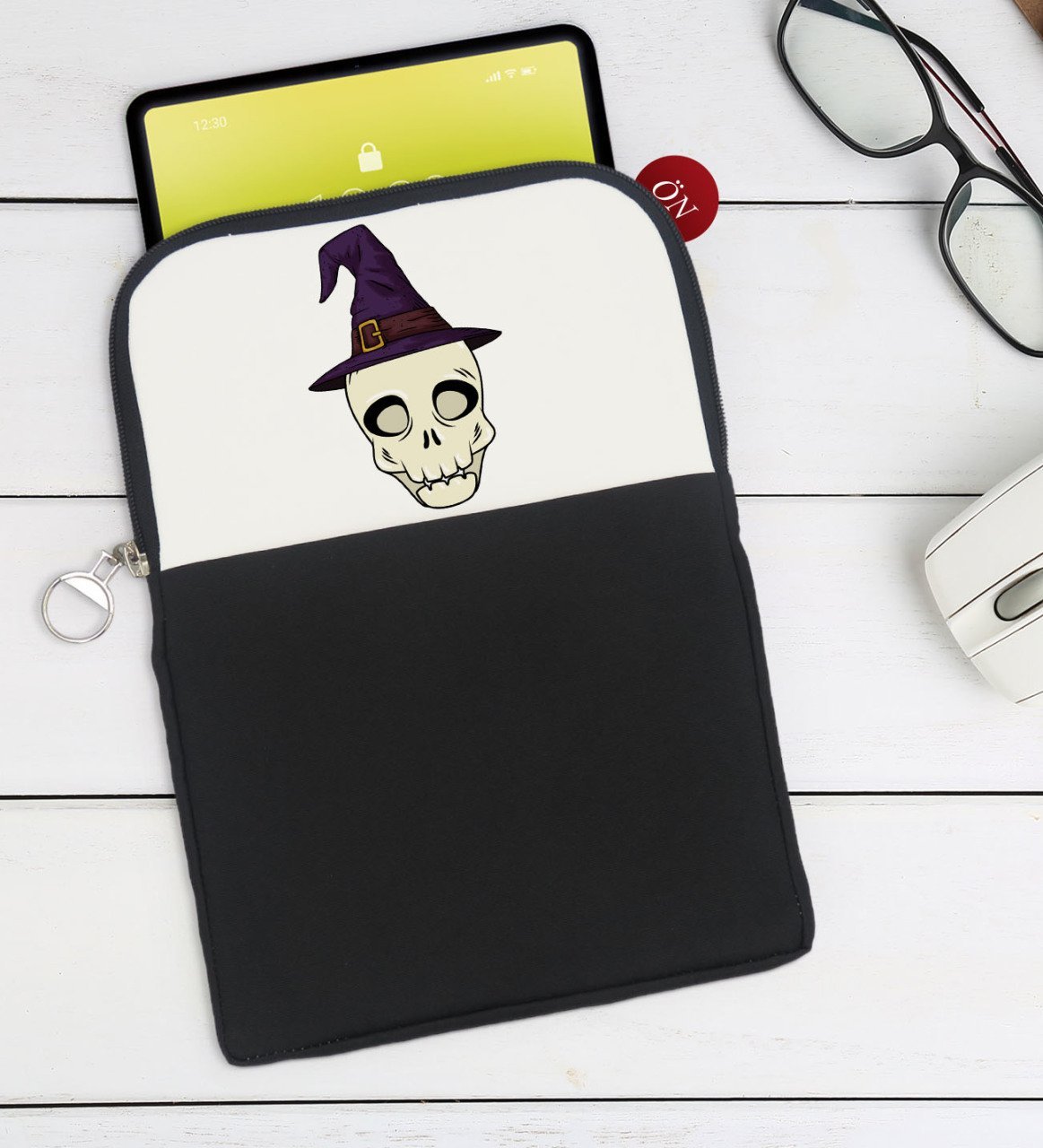BK Gift Kurukafa Tasarımlı Taşınabilir Koruyucu Tablet Kılıfı & Organizer Çanta - Siyah-4