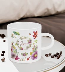 BK Gift Kişiye Özel İsimli Çiçek Tasarımlı Buzlu Cam Türk Kahvesi Fincanı-1, Sevgiliye Hediye, Arkadaşa Hediye, Anneye Hediye, Ofis Hediyesi