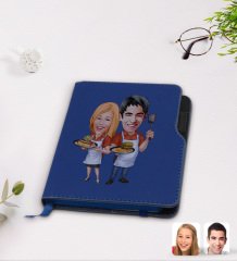 Kişiye Özel Sevgililer Karikatürlü Lacivert Termo Deri Defter-57
