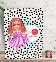 Kişiye Özel Kız Çocuk Yaş Karikatürlü Dekoratif Mini Kanvas Tablo 15x20cm-17