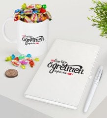 Kişiye Özel Online Öğretmen Beyaz Defter Kalem Şekerli Kupa Seti-1