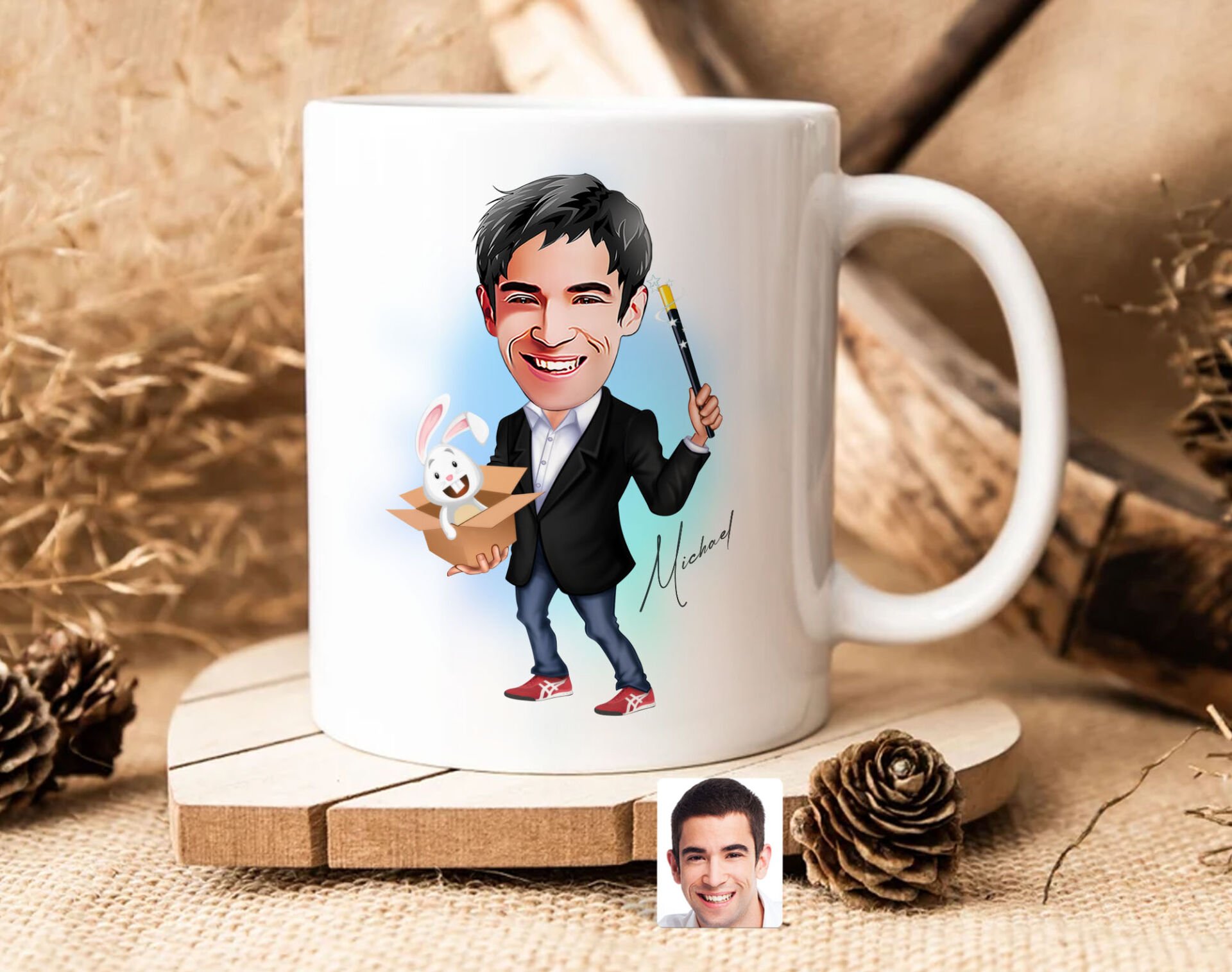 Bk Gift Kişiye Özel Sihirbaz Karikatürlü Beyaz Kupa Bardak-1, Sevgiliye Hediye, Arkadaşa Hediye