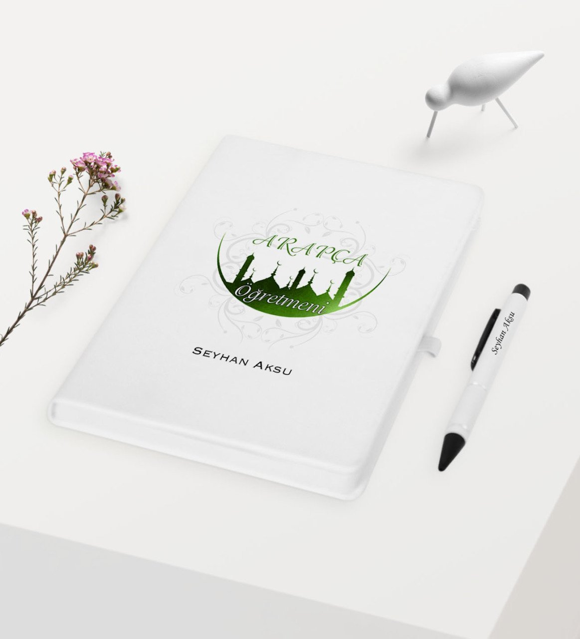 Kişiye Özel Arapça Öğretmeni Temalı Beyaz Defter Kalem Hediye Seti - 2