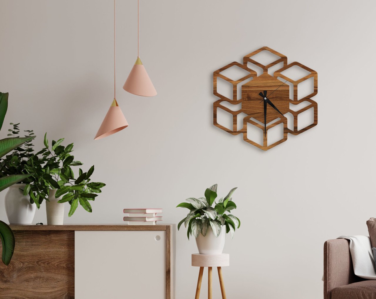 BK Home Dekoratif 45cm Ahşap Duvar Saati-68