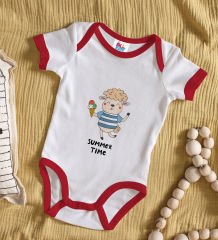 BK Kids Summer Time Tasarımlı Kırmızı Bebek Body Zıbın-1