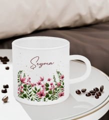 BK Gift Kişiye Özel İsimli Çiçek Tasarımlı Buzlu Cam Türk Kahvesi Fincanı-5, Sevgiliye Hediye, Arkadaşa Hediye, Anneye Hediye, Ofis Hediyesi