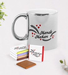 Kişiye Özel Sevgililer Günü Krom Kupa ve Çikolata Hediye Seti-31
