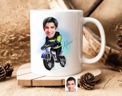 Bk Gift Kişiye Özel Motorcu Karikatürlü Beyaz Kupa Bardak-1, Sevgiliye Hediye, Arkadaşa Hediye