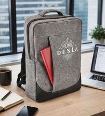 BK Gift Kişiye Özel İsimli Gri Sırt Çantası AB001 -6, Notebook ve Laptop Uyumlu Şık Sırt Çantası