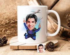 Bk Gift Kişiye Özel Paraşüt Karikatürlü Beyaz Kupa Bardak-1, Sevgiliye Hediye, Arkadaşa Hediye