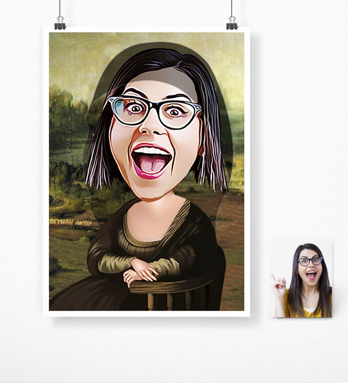 Kişiye Özel Mona Lisa Karikatür Poster (50 x 70 cm.)