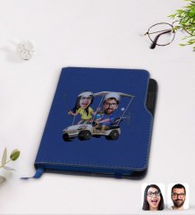 Kişiye Özel Sevgililer Karikatürlü Lacivert Termo Deri Defter-96
