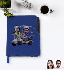 Kişiye Özel Sevgililer Karikatürlü Lacivert Termo Deri Defter-96