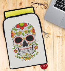 BK Gift Kurukafa Tasarımlı Taşınabilir Koruyucu Tablet Kılıfı & Organizer Çanta - Siyah-10