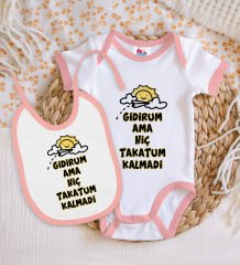 BK Kids Takatum Kalmadi Tasarımlı Pembe Bebek Body Zıbın ve Mama Önlüğü Hediye Seti-1