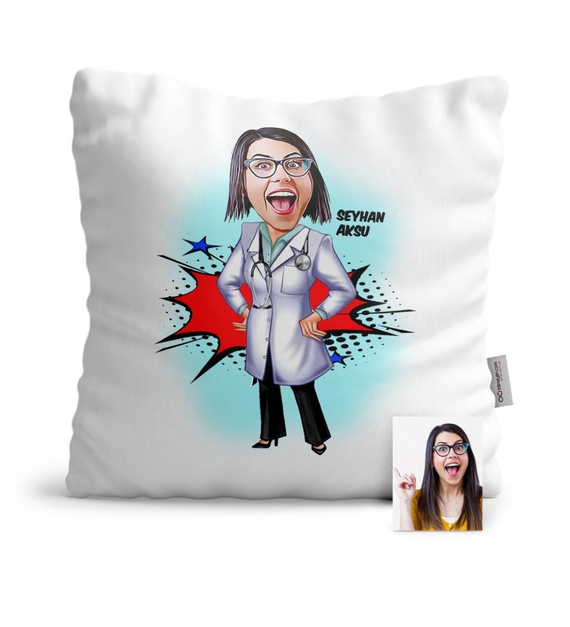 Kişiye Özel Doktor Karikatür Saten Yastık - 2