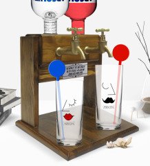 Kişiye Özel Renkli Baskılı Picasso Figürlü İkili Vodka Bardağı ve Çift Musluklu Doğal Ahşap Vodka Standı-1