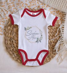 BK Kids Kişiye Özel Çiçek Tasarımlı Kırmızı Bebek Body Zıbın-11