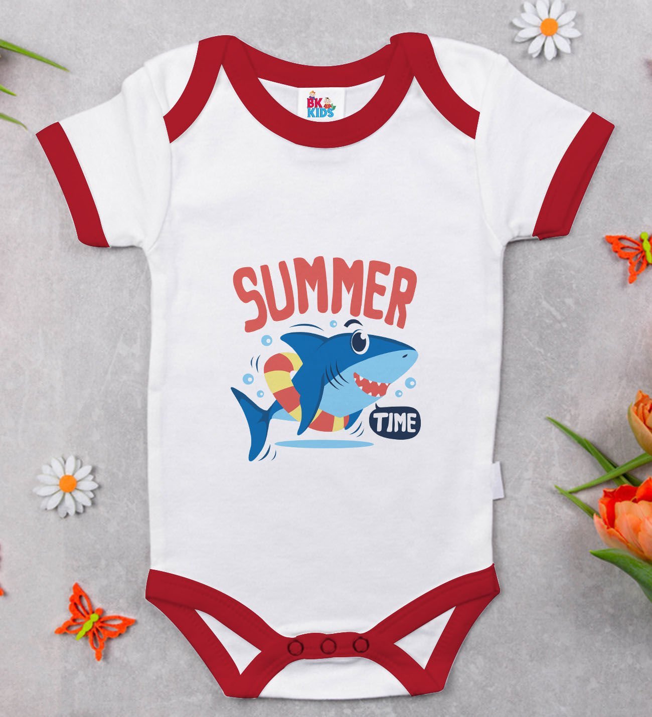 BK Kids Summer Time Tasarımlı Kırmızı Bebek Body Zıbın-2