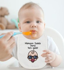BK Kids Kişiye Özel Mekanın Sahibi Yeni Geldi Tasarımlı Bebek Body Zıbın ve Mama Önlüğü Hediye Seti - Model 1