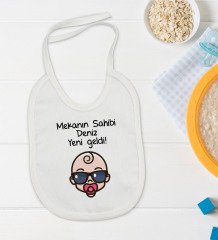 BK Kids Kişiye Özel Mekanın Sahibi Yeni Geldi Tasarımlı Bebek Body Zıbın ve Mama Önlüğü Hediye Seti - Model 1