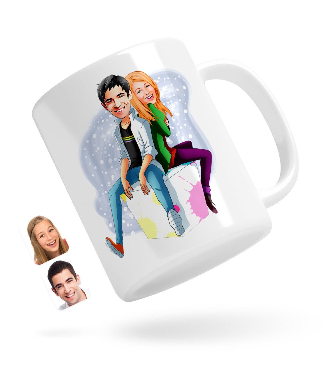 Kişiye Özel Sevgililer Karikatürlü Beyaz Kupa Bardak-35