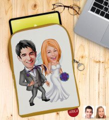 Kişiye Özel Evleniyoruz Karikatürlü Taşınabilir Koruyucu Tablet Kılıfı & Organizer Çanta - Sarı-6