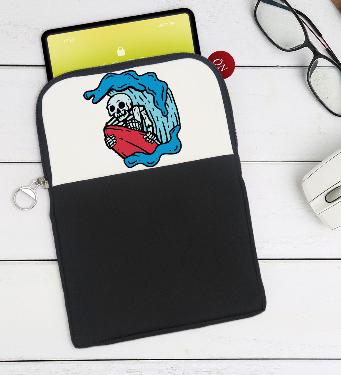 BK Gift Sörfçü İskelet Tasarımlı Taşınabilir Koruyucu Tablet Kılıfı & Organizer Çanta - Siyah-1