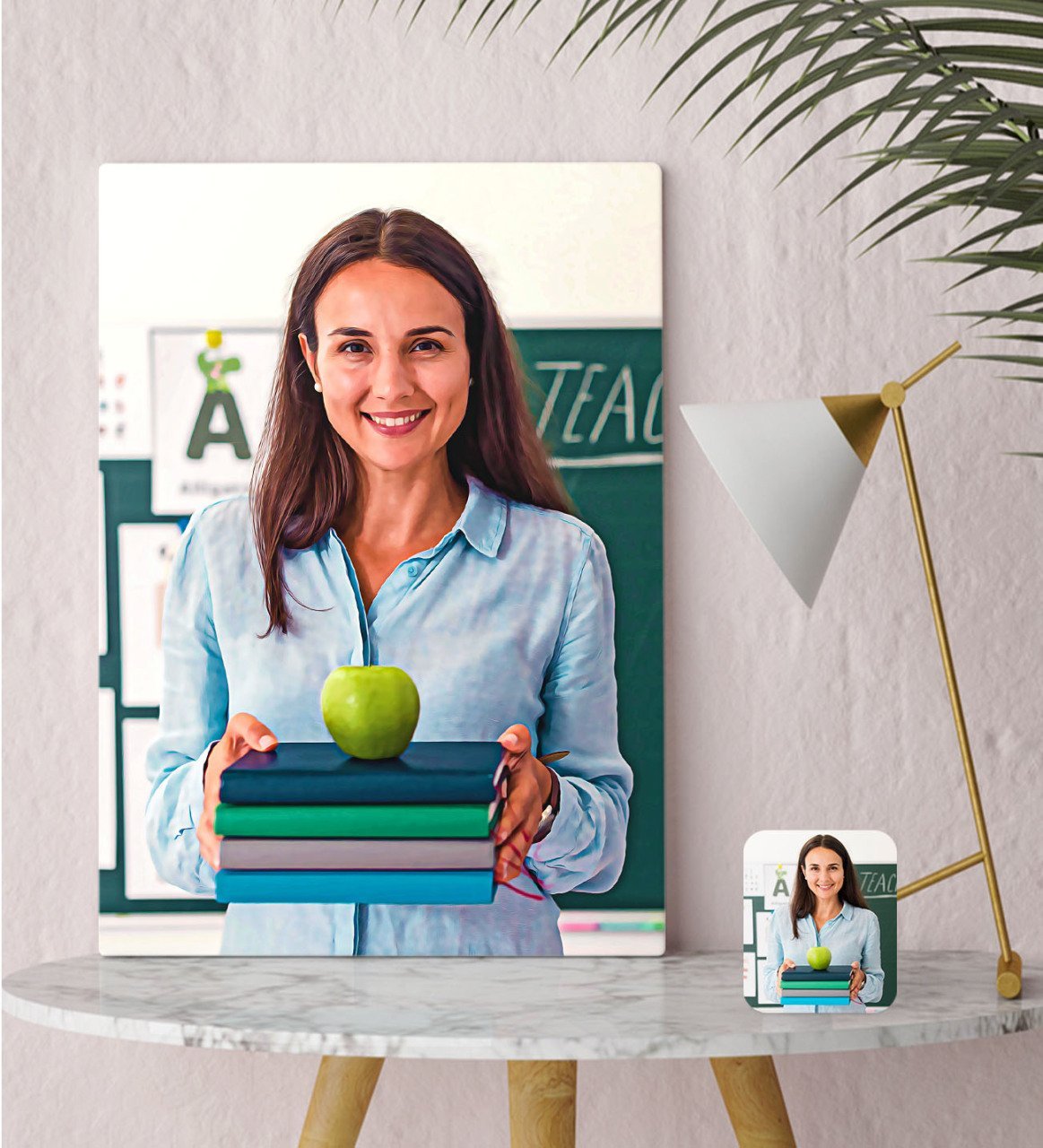 Kişiye Özel Kadın Öğretmen Yağlıboya Tasarımlı Kanvas Tablo 30x50cm-1