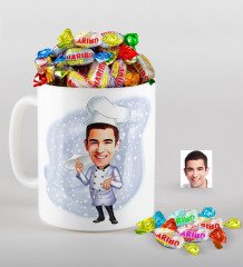Kişiye Özel Bay Chef Karikatürlü Kupa ve Haribo Fruitbons Şeker Hediye Seti-4