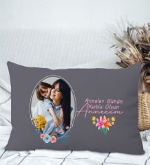 BK Gift Kişiye Özel Fotoğraflı Anneler Günü Tasarımlı Premium Kumaş Antrasit Dikdörtgen Kırlent Yastık, Anneler Günü Hediyesi, Ev Dekorasyonu-1