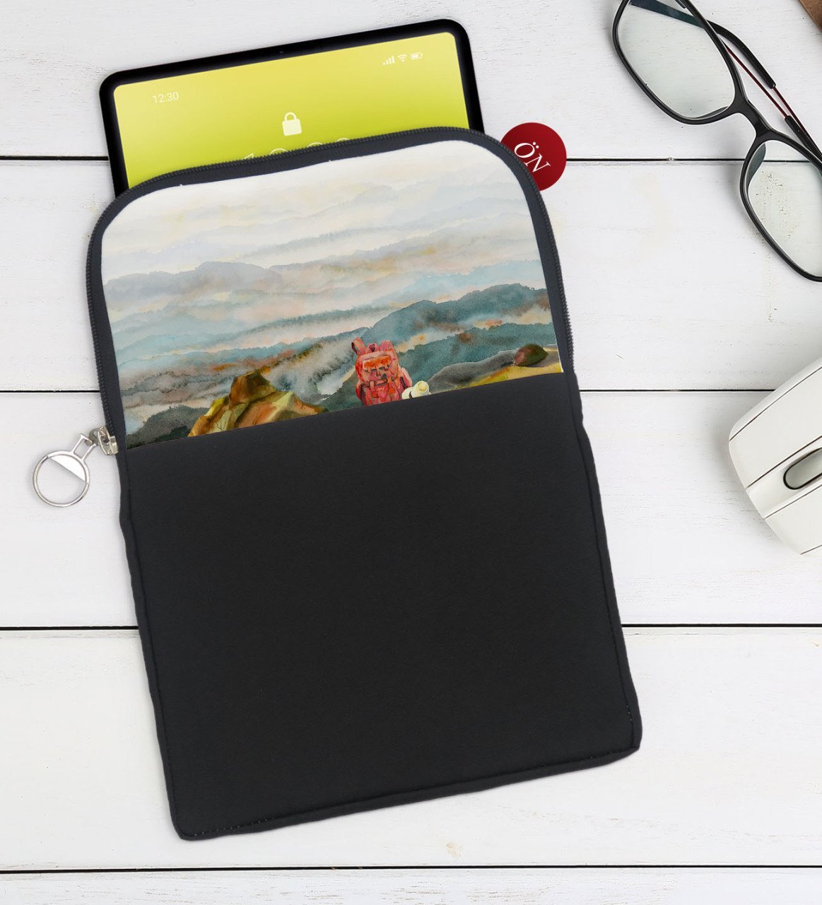 BK Gift Suluboya Tasarımlı Taşınabilir Koruyucu Tablet Kılıfı & Organizer Çanta - Siyah-1