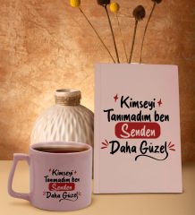 BK Gift Kimseyi Görmedim Ben Tasarımlı Pembe Sert Kapaklı Defter ve Middle Kupa Seti-1, Arkadaşa Hediye, Yeni İş Hediyesi, Doğum Günü Hediyesi