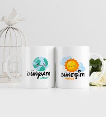 Kişiye Özel Güneşim ve Dünyam Tasarımlı İkili Beyaz Kupa Bardak-1