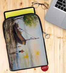 BK Gift Suluboya Tasarımlı Taşınabilir Koruyucu Tablet Kılıfı & Organizer Çanta - Siyah-2